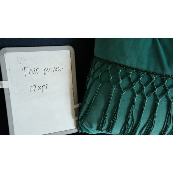 Green Velvet Fringe Pillow Art Deco Hollywood Regency Boho Square Accent Large - Picture 3 of 5